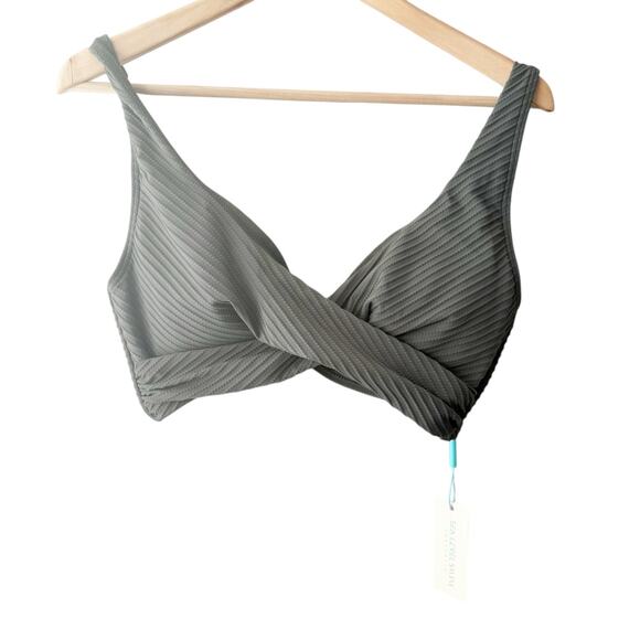 Sea Level Eco Essentials Cross Front Khaki Green Multifit Bra Bikini Top Size 10 - Picture 3 of 9